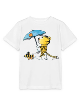 spreadshirt - Bio Kinder T-Shirt mit Janosch-Druck "Tiger mit Schirm", weiß