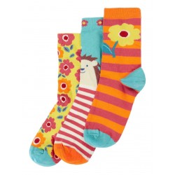 frugi - Bio Kinder Strümpfe 3er-Pack "FRUGI-Rock my Socks" mit Igel und Blumen-Motiven