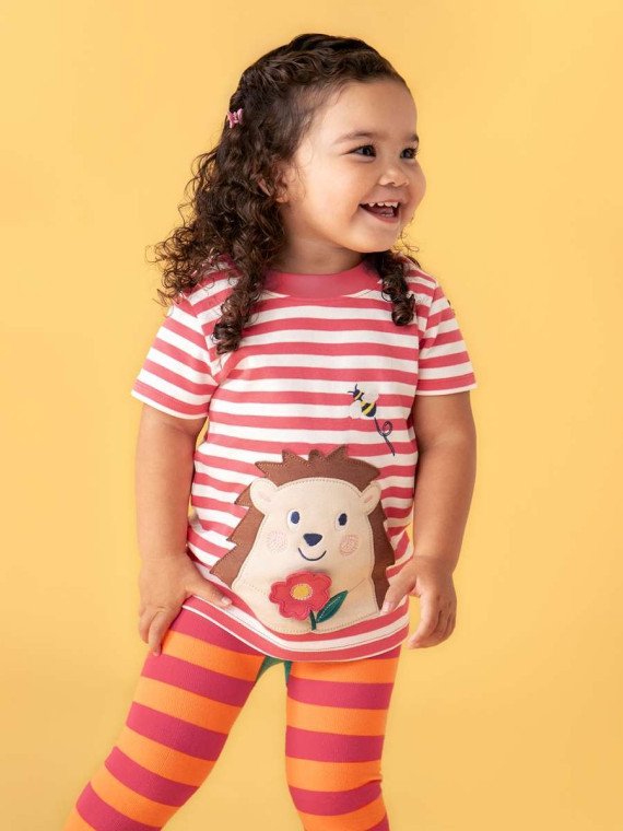 frugi - Bio Kinder T-Shirt "Easy On" mit Igel-Applikationen und Streifen