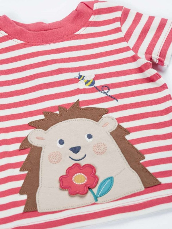 frugi - Bio Kinder T-Shirt "Easy On" mit Igel-Applikationen und Streifen