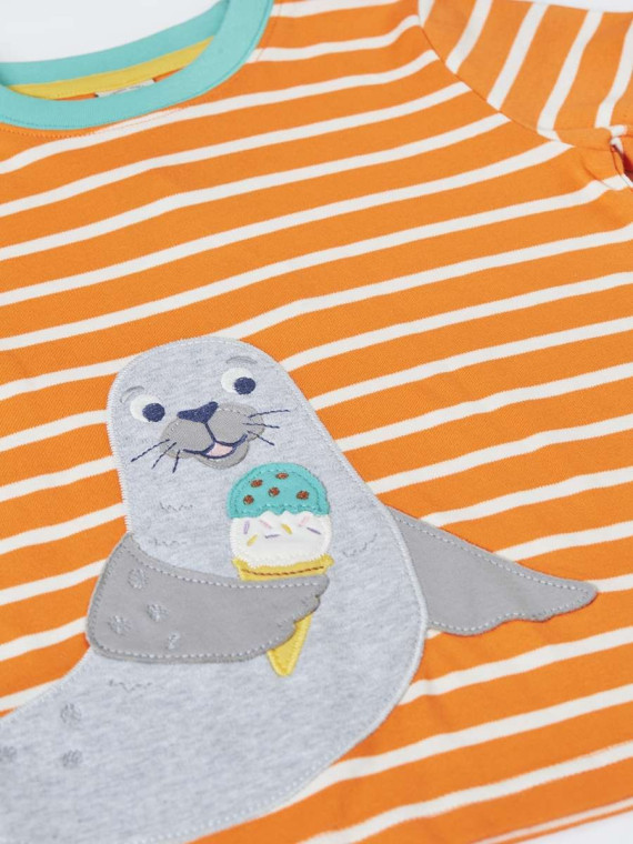 frugi - Bio Kinder T-Shirt "FRUGI-SCOUT" mit Robben-Applikation und Streifen