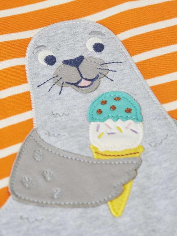 frugi - Bio Kinder T-Shirt "FRUGI-SCOUT" mit Robben-Applikation und Streifen