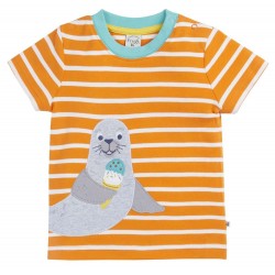 frugi - Bio Kinder T-Shirt "FRUGI-SCOUT" mit Robben-Applikation und Streifen