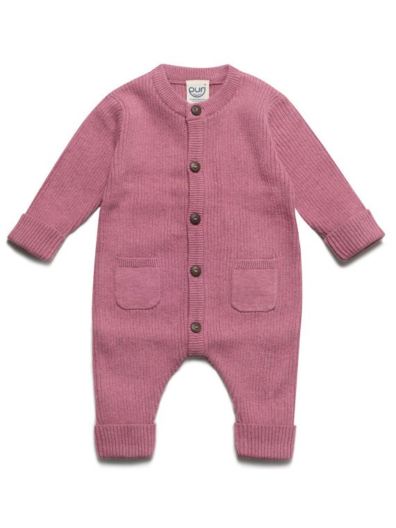 puri organic - Bio Baby Strick Strampler, Baumwolle/Wolle, granatapfel