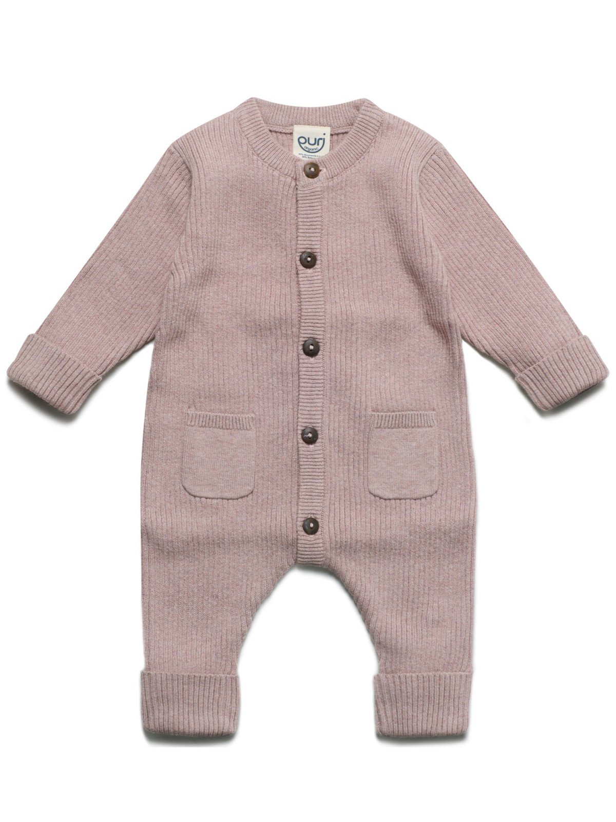 puri organic - Bio Baby Strick Strampler, Baumwolle/Wolle, peanut
