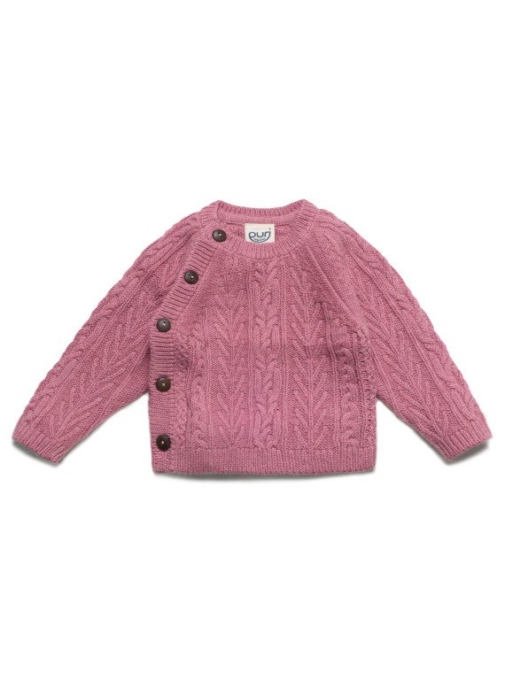 puri organic - Bio Baby Strickjacke aus Aranstrick, Wolle/Baumwolle, granatapfel
