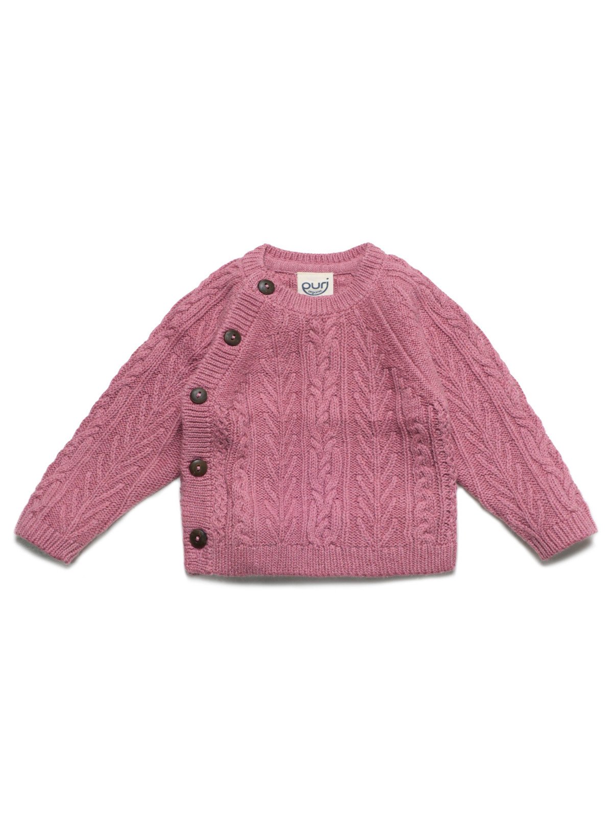 puri organic - Bio Baby Strickjacke aus Aranstrick, Wolle/Baumwolle, granatapfel