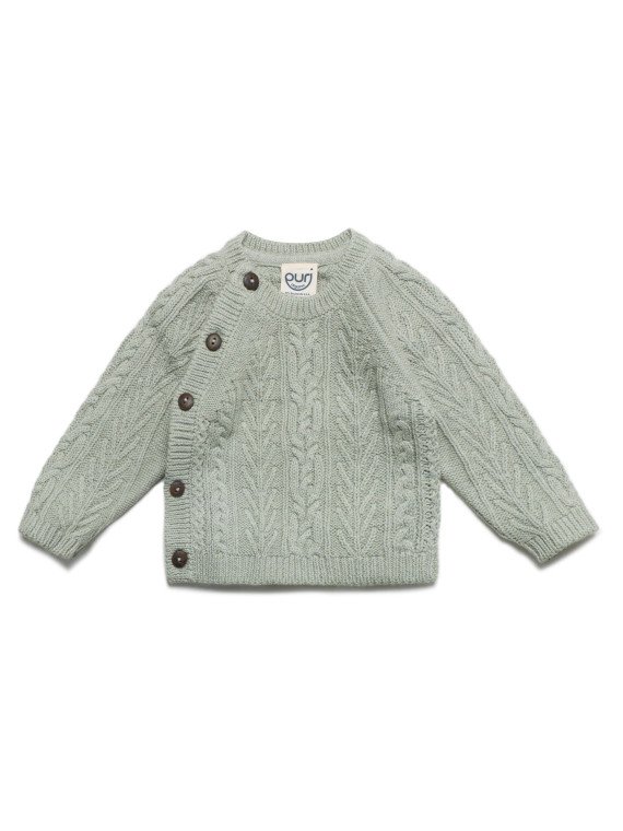 puri organic - Bio Baby Strickjacke aus Aranstrick, Wolle/Baumwolle, thymian
