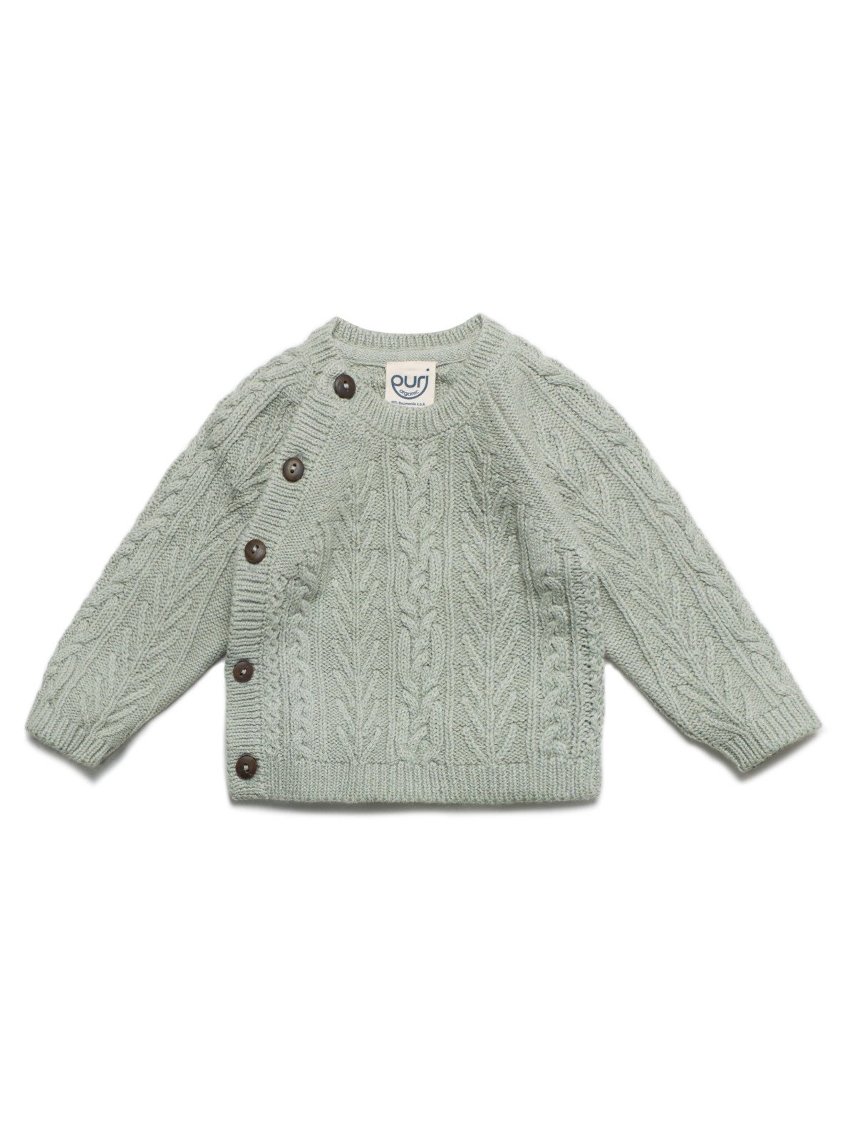 puri organic - Bio Baby Strickjacke aus Aranstrick, Wolle/Baumwolle, thymian