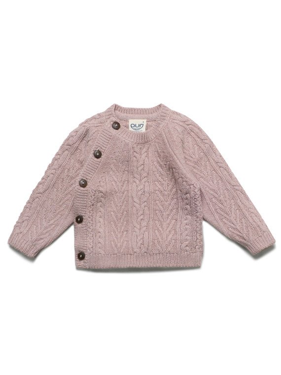 puri organic - Bio Baby Strickjacke aus Aranstrick, Wolle/Baumwolle, peanut
