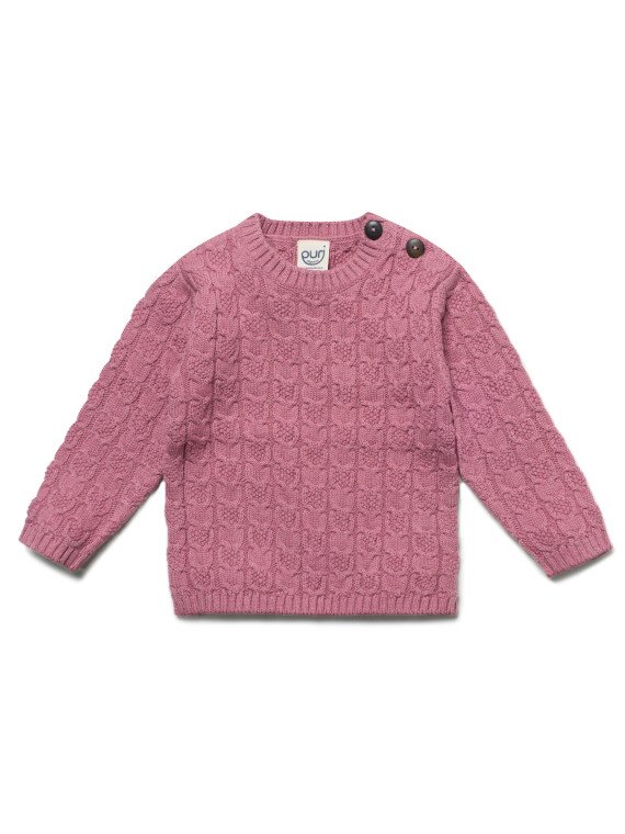 puri organic - Bio Baby Pullover aus Strukturstrick, Wolle/Baumwolle, granatapfel