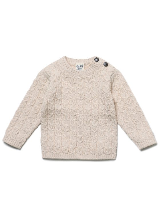 puri organic - Bio Baby Pullover aus Strukturstrick, Wolle/Baumwolle, natur