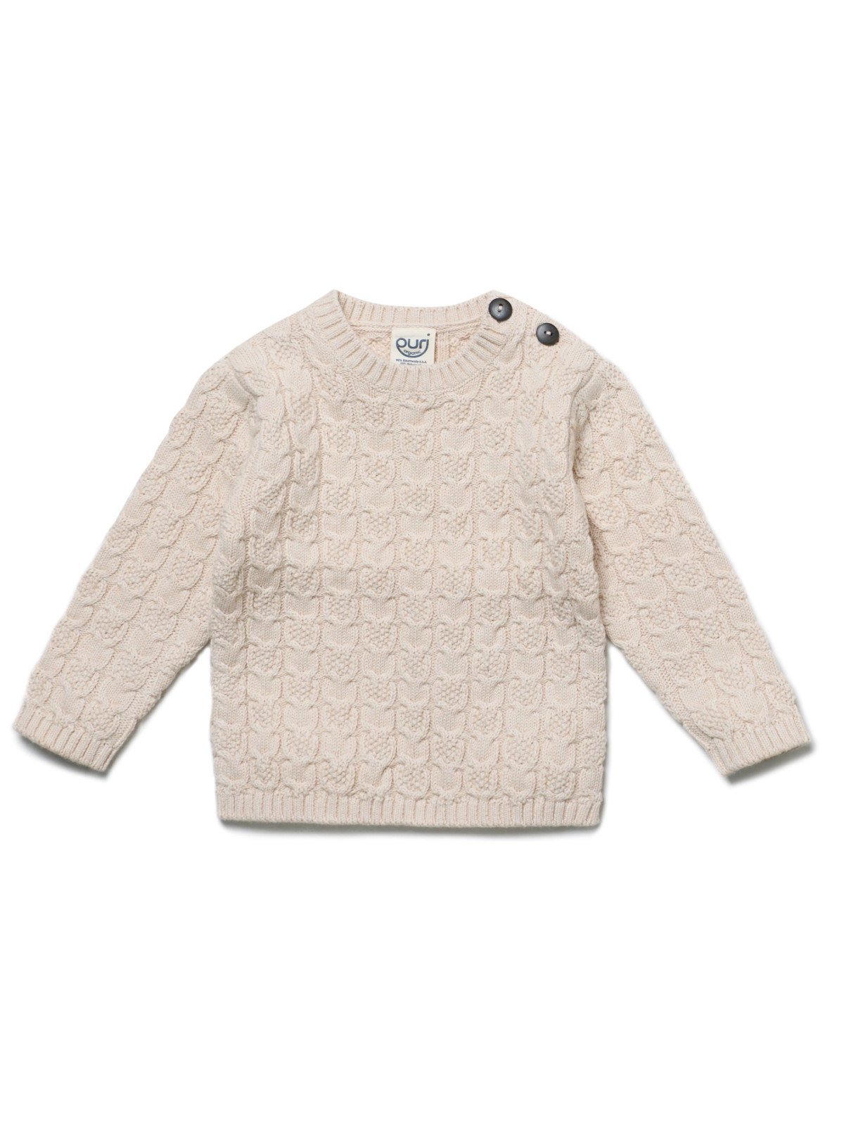 puri organic - Bio Baby Pullover aus Strukturstrick, Wolle/Baumwolle, natur