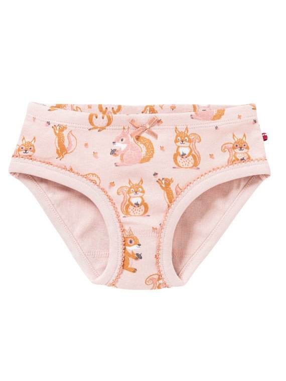 People Wear Organic - Bio Kinder Unterhosen Doppelpack mit Eichhörnchen-Allover und uni