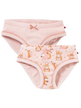 People Wear Organic - Bio Kinder Unterhosen Doppelpack mit Eichhörnchen-Allover und uni