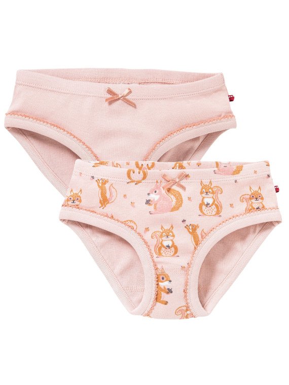 People Wear Organic - Bio Kinder Unterhosen Doppelpack mit Eichhörnchen-Allover und uni