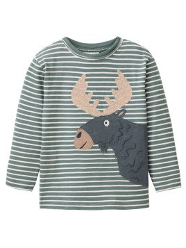 People Wear Organic - Bio Kinder Langarmshirt mit Elch-Applikation und Streifen