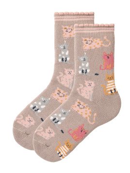People Wear Organic - Bio Kinder Frottee Strümpfe mit Katzen-Allover