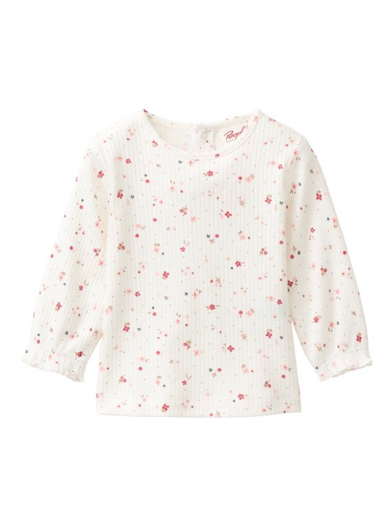 People Wear Organic - Bio Baby Langarmshirt mit Rippenstruktur und kleinen Blümchen-Allover