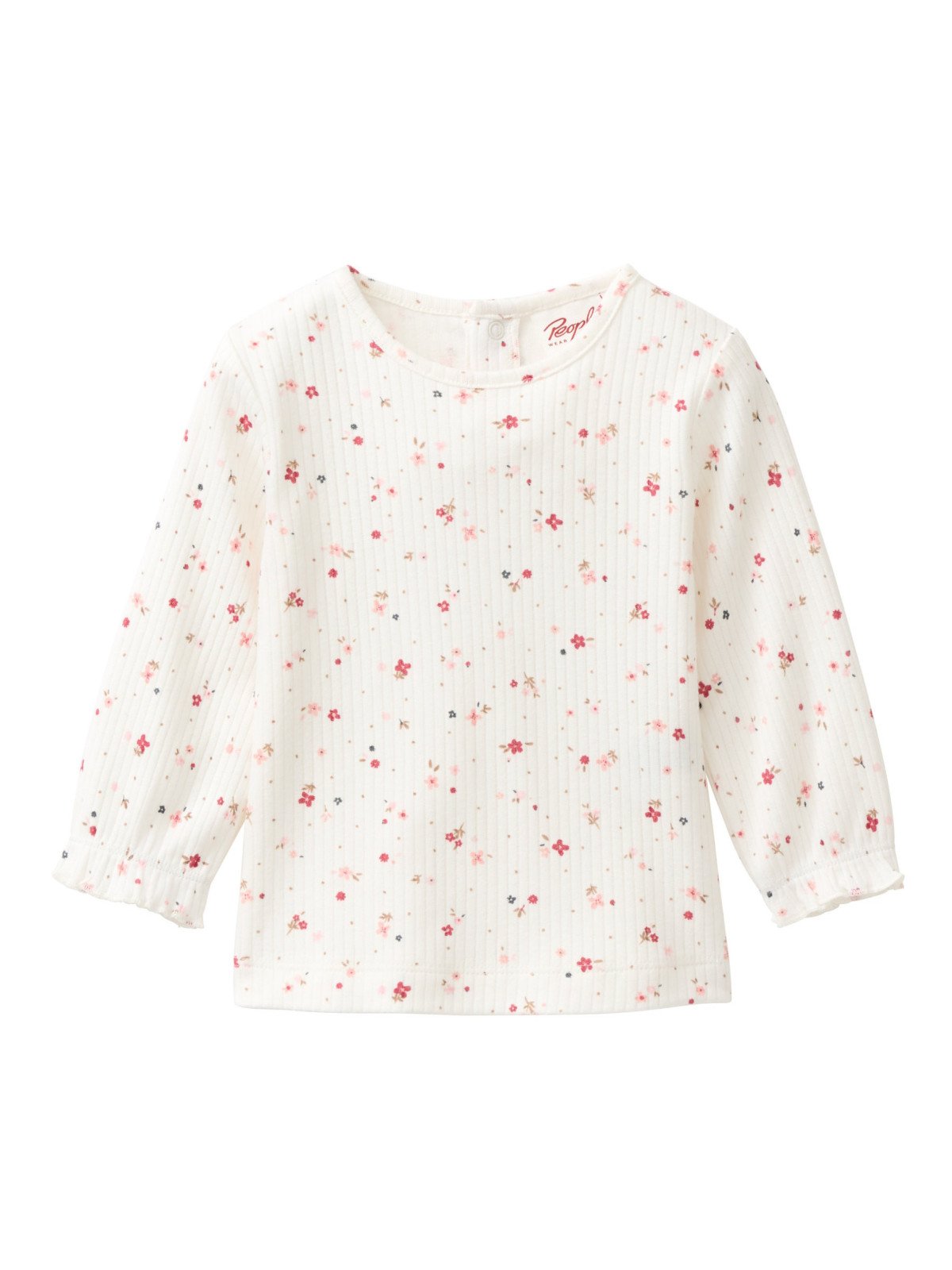 People Wear Organic - Bio Baby Langarmshirt mit Rippenstruktur und kleinen Blümchen-Allover