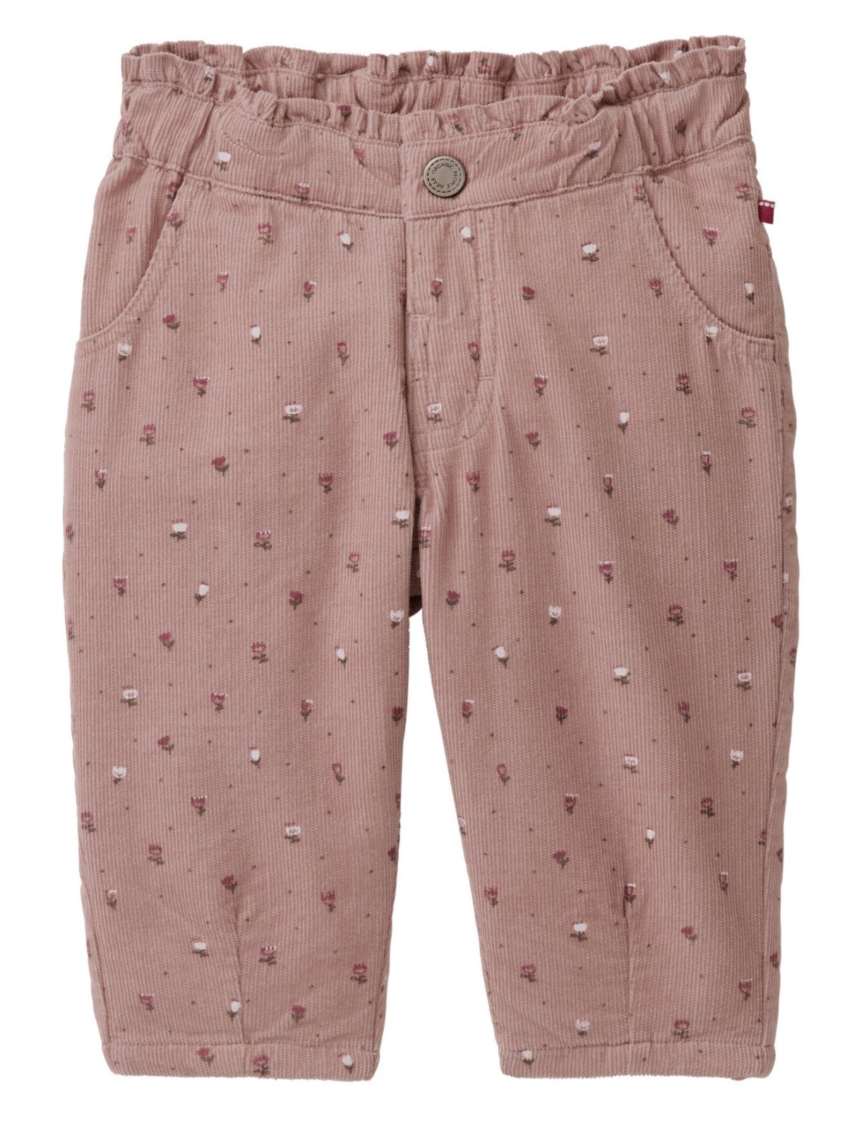 People Wear Organic - Bio Baby Cordhose mit Taschen und Blümchen-Allover, altrosa
