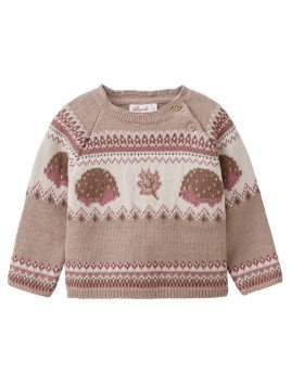 People Wear Organic - Bio Baby Strickpullover mit Igel und Blätter-Jacquardmuster