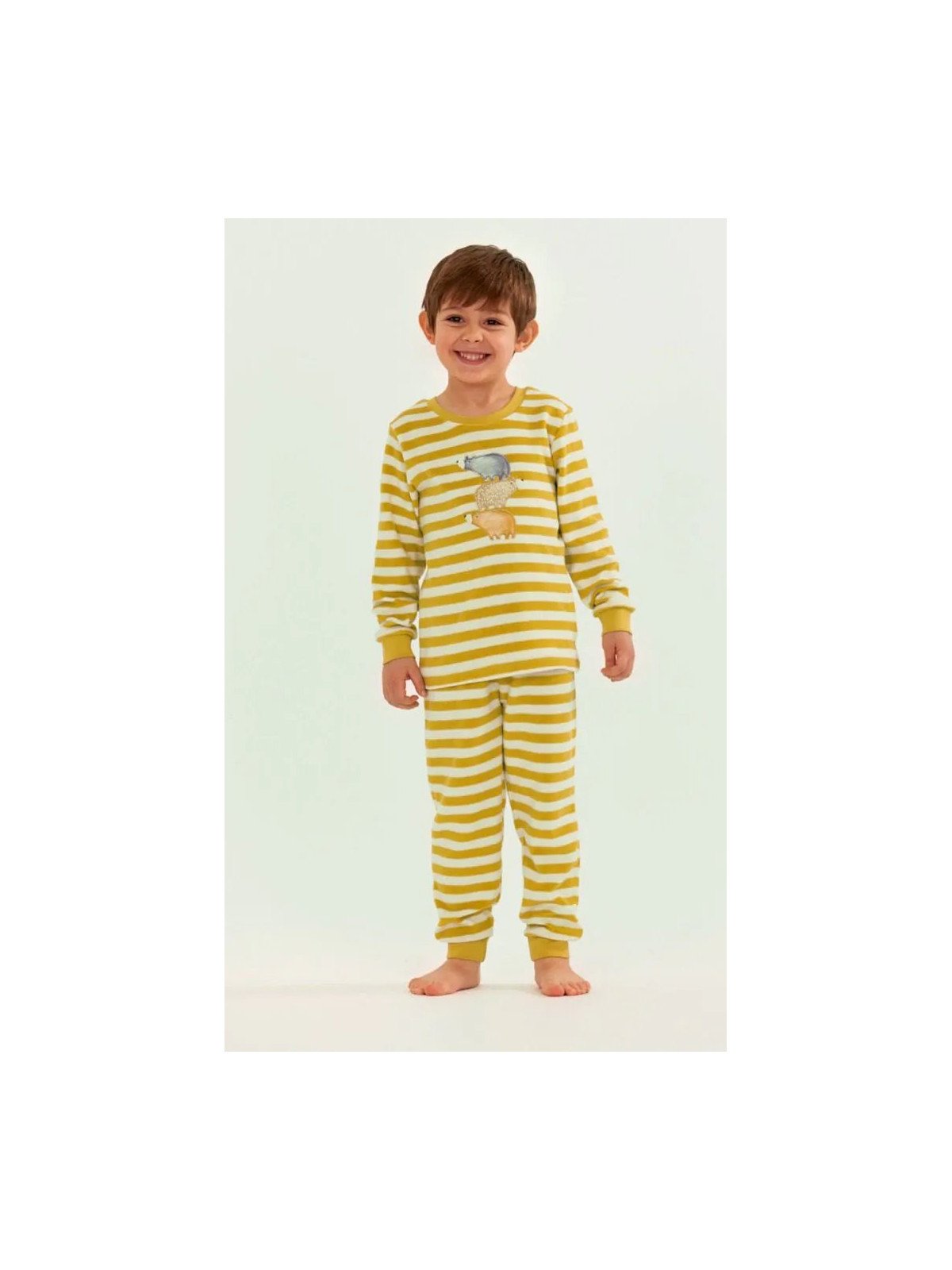 Sense Organics - Bio Kinder Frottee Schlafanzug "SENSE-Long John" mit Bären-Applikation und Streifen