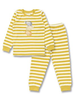 Sense Organics - Bio Kinder Frottee Schlafanzug "SENSE-Long John" mit Bären-Applikation und Streifen