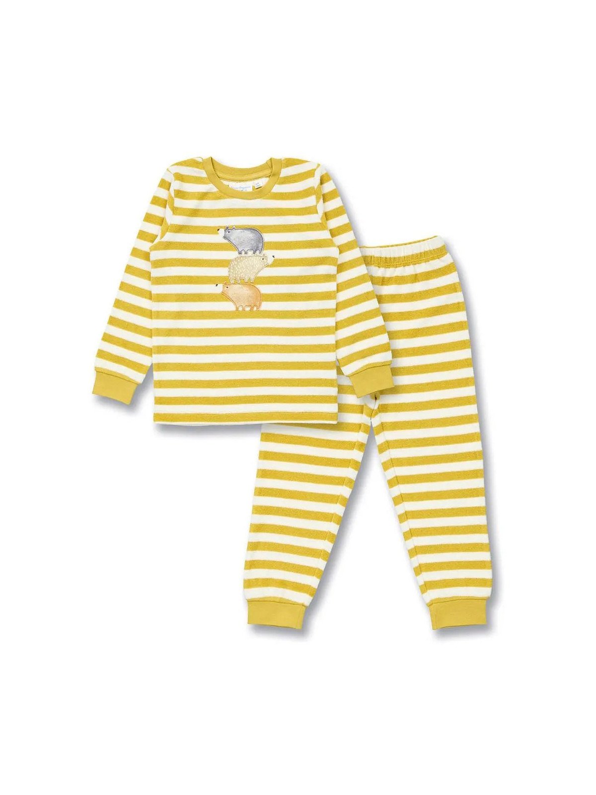 Sense Organics - Bio Kinder Frottee Schlafanzug "SENSE-Long John" mit Bären-Applikation und Streifen
