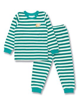 Sense Organics - Bio Kinder Frottee Schlafanzug "SENSE-Long John" mit kleiner Bären-Applikation und Streifen