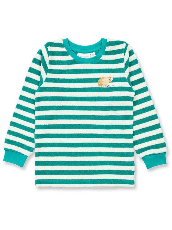 Sense Organics - Bio Kinder Frottee Schlafanzug "SENSE-Long John" mit kleiner Bären-Applikation und Streifen