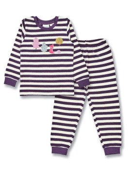 Sense Organics - Bio Kinder Frottee Schlafanzug "SENSE-Long John" mit Waldtiere-Applikation und Streifen