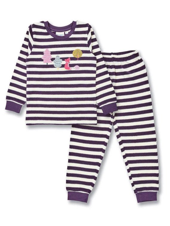 Sense Organics - Bio Kinder Frottee Schlafanzug "SENSE-Long John" mit Waldtiere-Applikation und Streifen