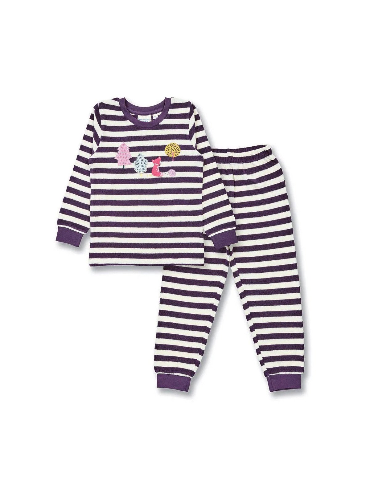 Sense Organics - Bio Kinder Frottee Schlafanzug "SENSE-Long John" mit Waldtiere-Applikation und Streifen