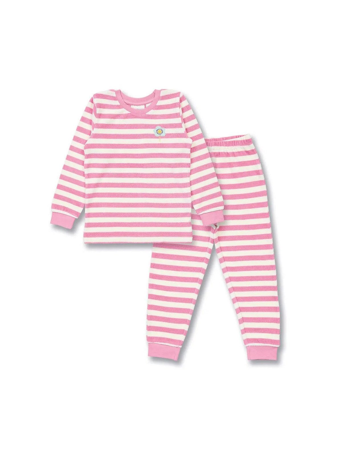 Sense Organics - Bio Kinder Frottee Schlafanzug "SENSE-Long John" mit Blumen-Applikation und Streifen