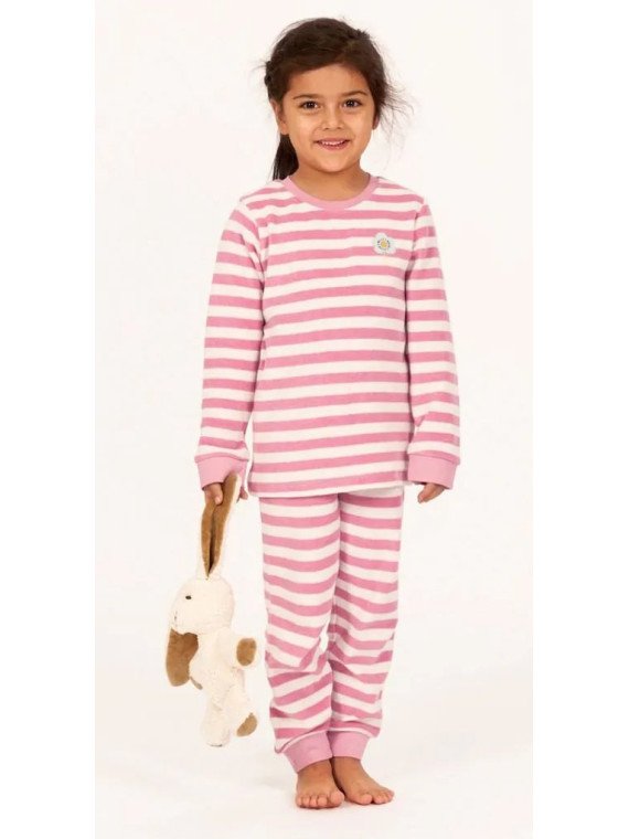 Sense Organics - Bio Kinder Frottee Schlafanzug "SENSE-Long John" mit Blumen-Applikation und Streifen