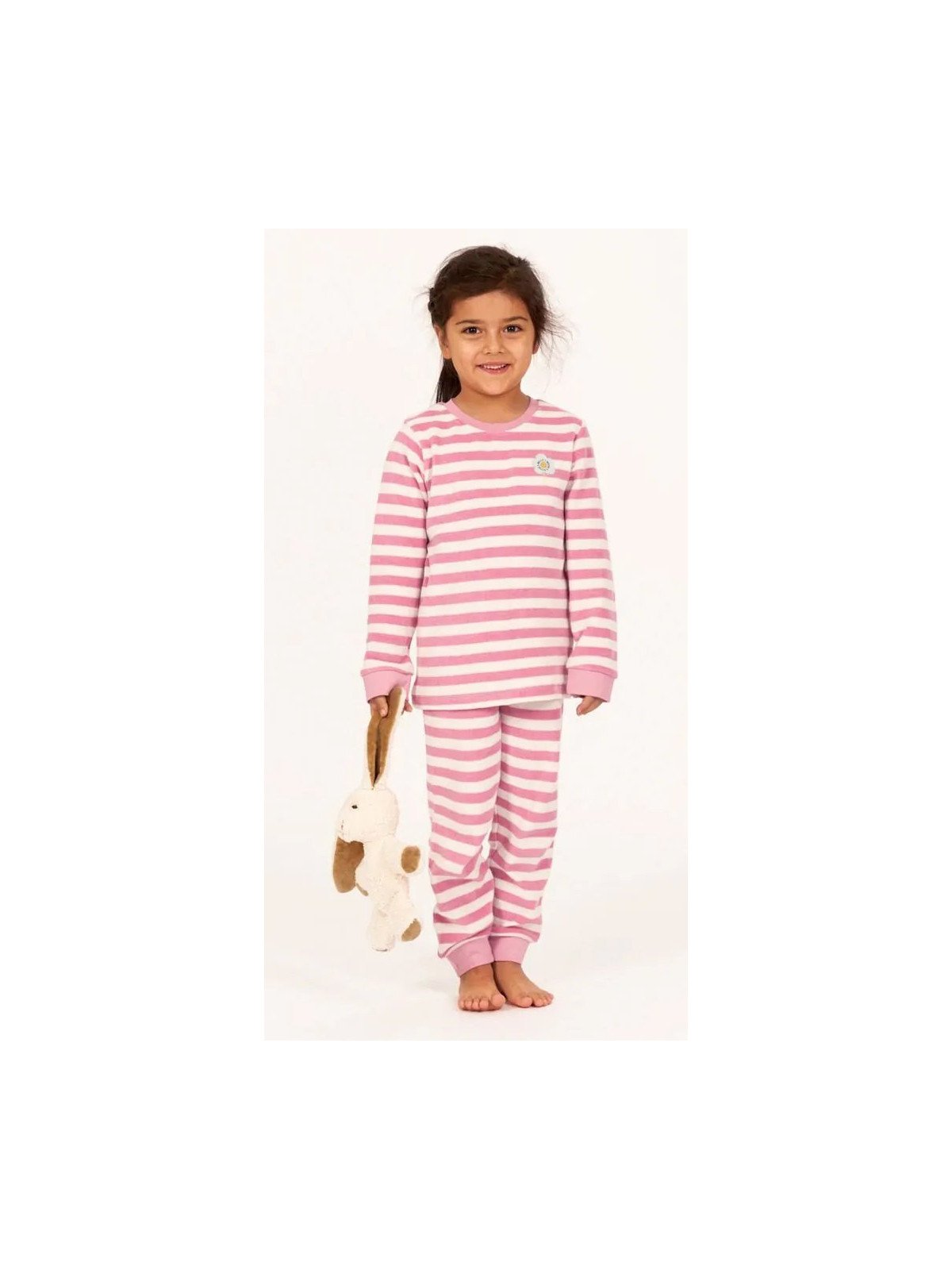 Sense Organics - Bio Kinder Frottee Schlafanzug "SENSE-Long John" mit Blumen-Applikation und Streifen