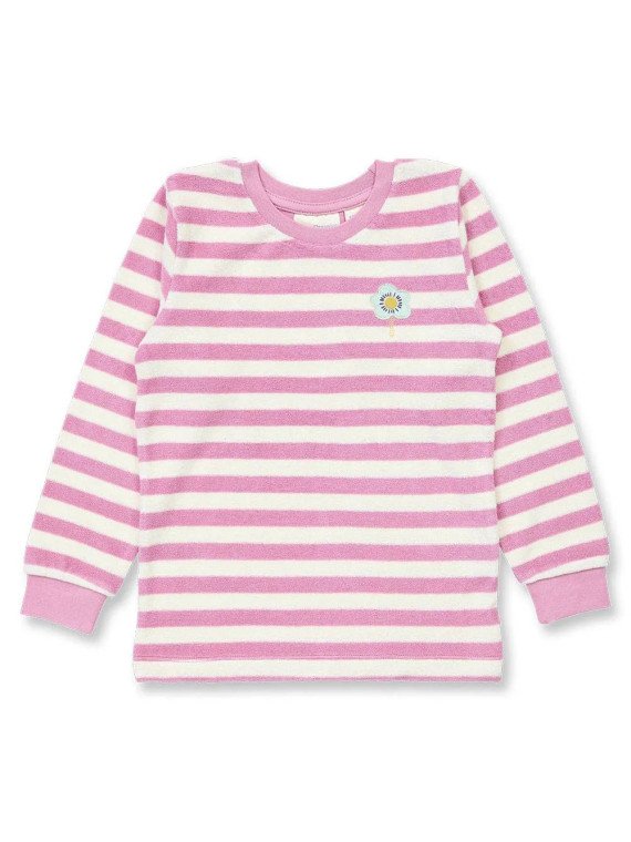 Sense Organics - Bio Kinder Frottee Schlafanzug "SENSE-Long John" mit Blumen-Applikation und Streifen