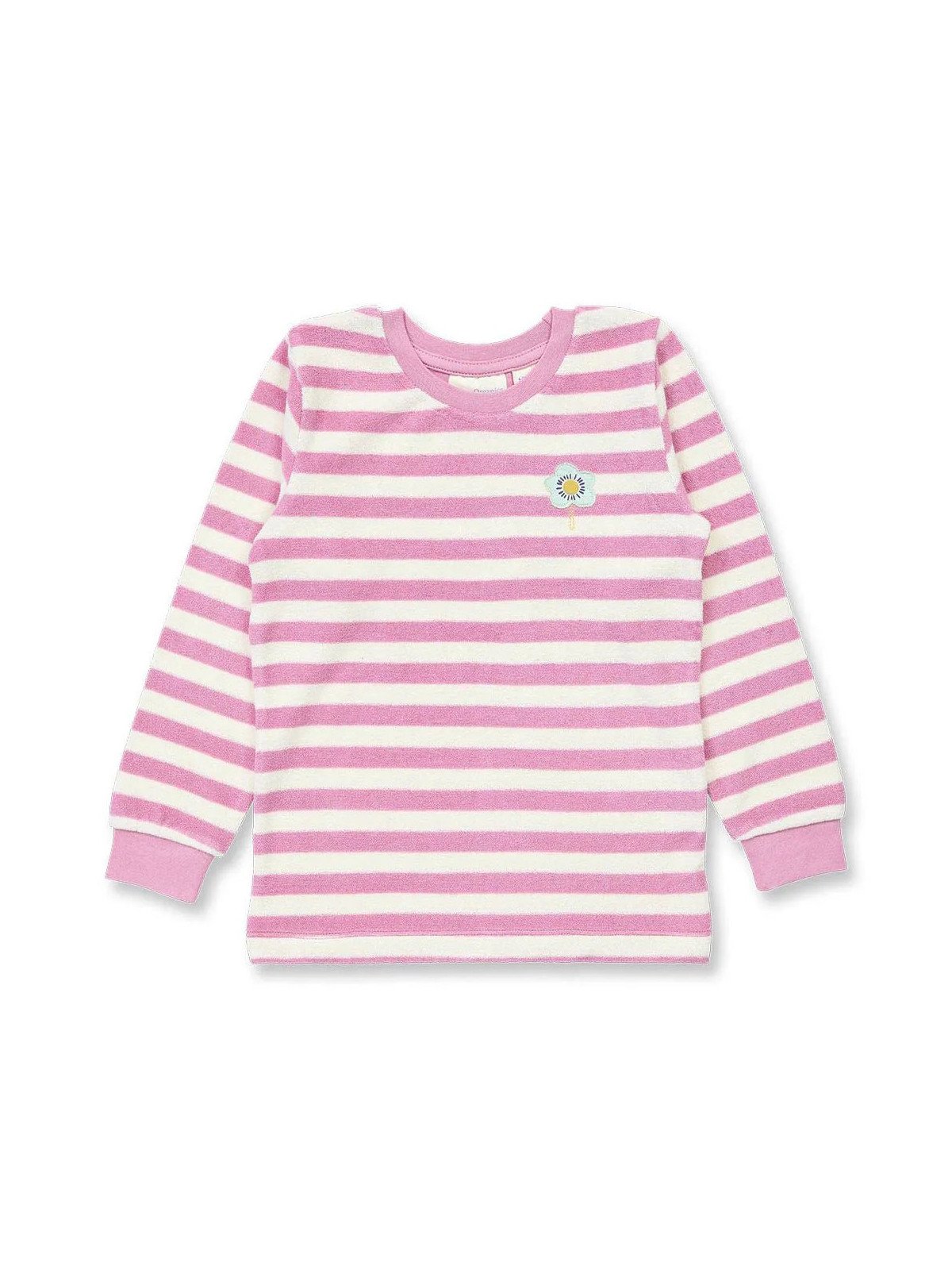 Sense Organics - Bio Kinder Frottee Schlafanzug "SENSE-Long John" mit Blumen-Applikation und Streifen