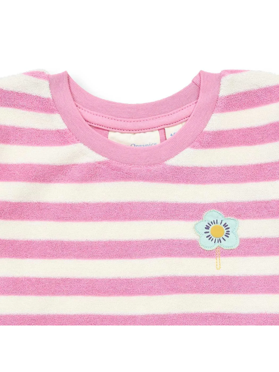 Sense Organics - Bio Kinder Frottee Schlafanzug "SENSE-Long John" mit Blumen-Applikation und Streifen