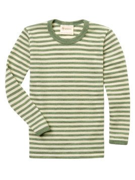 ENGEL - Bio Kinder Unterhemd langarm mit Streifen, Wolle, salbei melange/natur