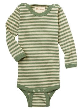 ENGEL - Bio Baby Body langarm mit Streifen, Wolle, salbei melange/natur