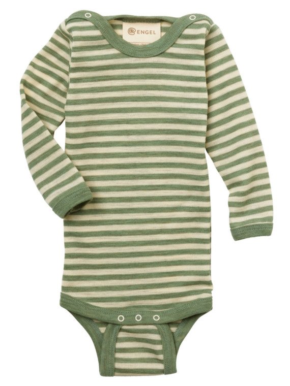 ENGEL - Bio Baby Body langarm mit Streifen, Wolle, salbei melange/natur