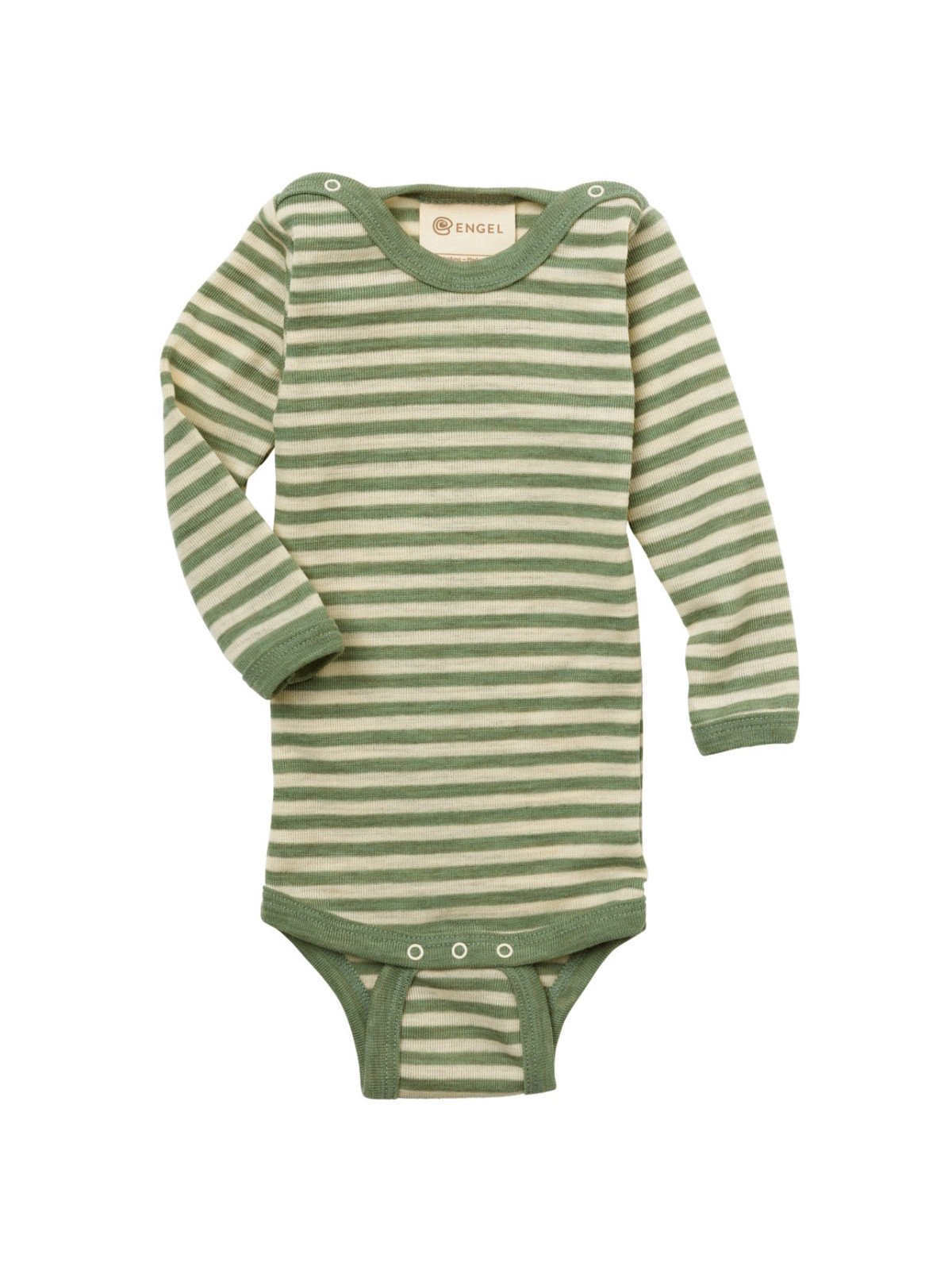 ENGEL - Bio Baby Body langarm mit Streifen, Wolle, salbei melange/natur