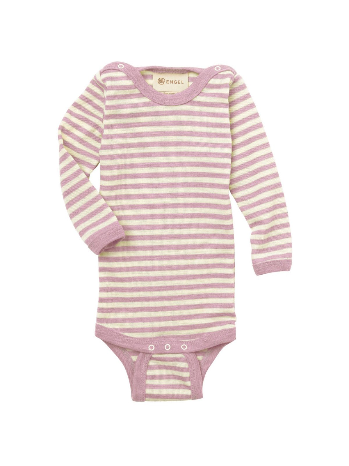 ENGEL - Bio Baby Body langarm mit Streifen, Wolle, rosenholz melange/natur