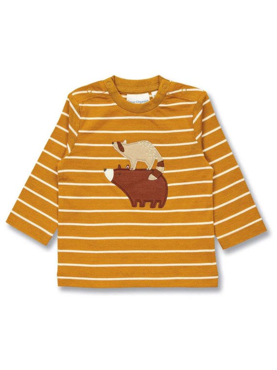 Sense Organics - Bio Baby Langarmshirt "SENSE-Elan" mit Waldtiere-Applikation und Streifen