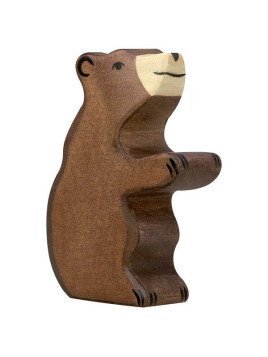 HOLZTIGER - Holzfigur Braunbär, klein, sitzend, ca. 5,7 x 2,4 x 8 cm