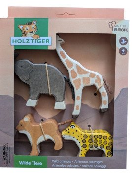 HOLZTIGER - Holzfiguren Wilde Tiere-Set: Leopard, Löwe, Elefant und Giraffe