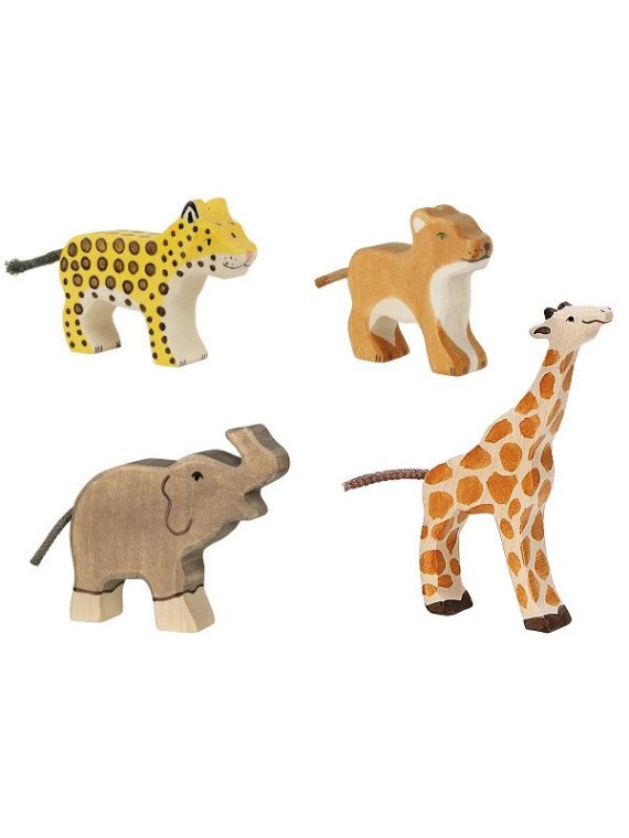 HOLZTIGER - Holzfiguren Wilde Tiere-Set: Leopard, Löwe, Elefant und Giraffe