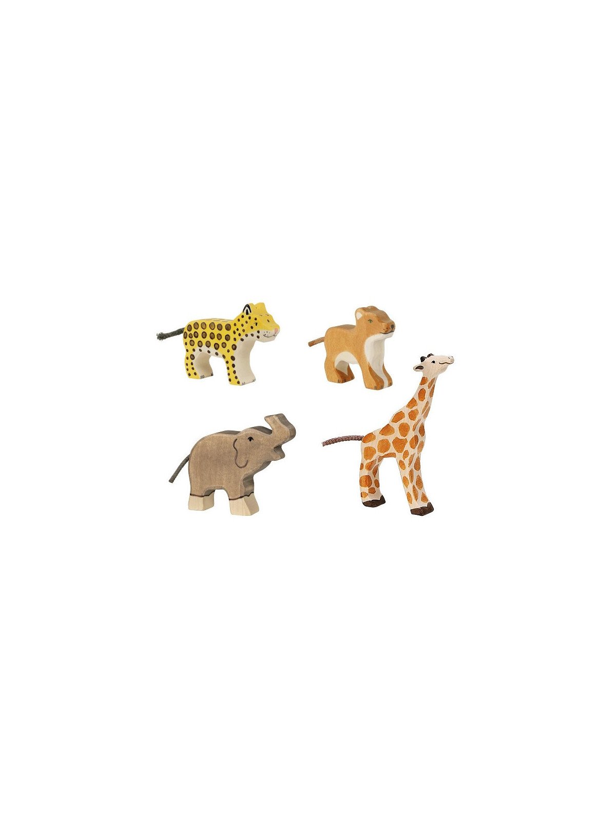 HOLZTIGER - Holzfiguren Wilde Tiere-Set: Leopard, Löwe, Elefant und Giraffe